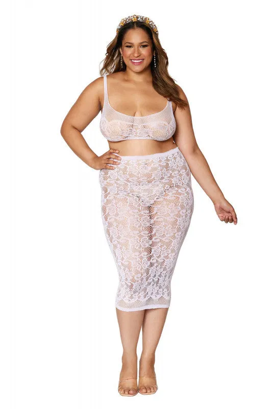 Bralette and Slip Skirt Queen Size White Dreamgirl Male Sex Toys