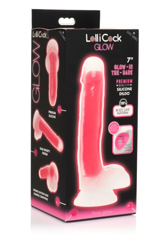 Curve Toys Dildos LOLLICOCK 7 GLOWINTHEDARK SILICONE DILDO W BALLS PINK