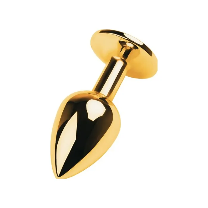 Metal Anal | Gold Metal Anal Plug w Black Tourmaline Gem Small
