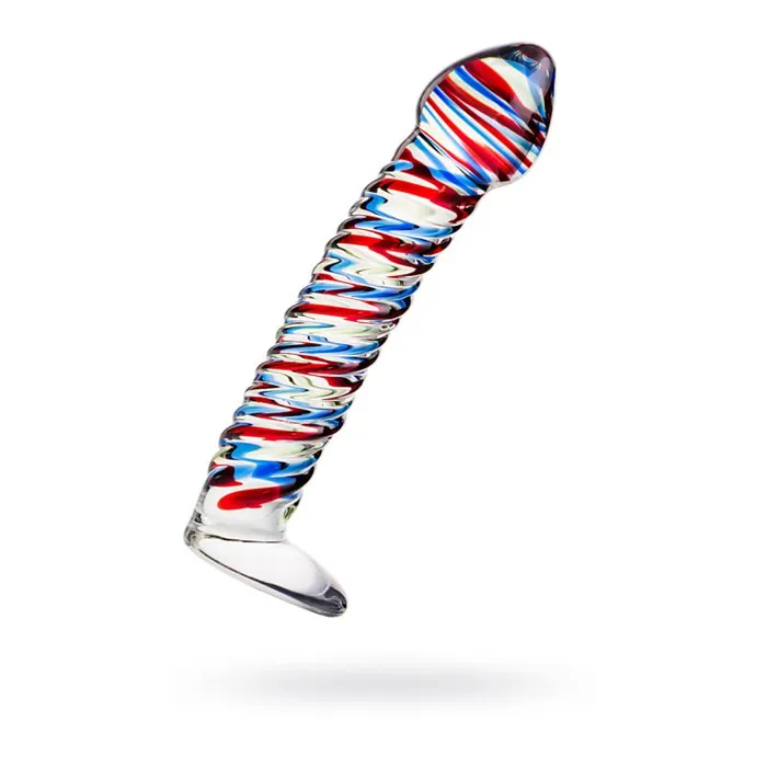 Sexus Glass Dildo Stripes w Base BlueRed 16cm Sexus Glass Dildos
