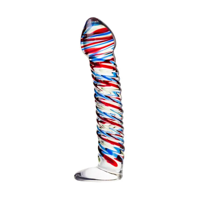 Sexus Glass Dildo Stripes w Base Blue/Red 16cm | Sexus Glass Dildos