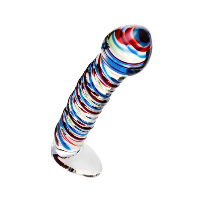 Sexus Glass Dildo Stripes w Base Blue/Red 16cm | Sexus Glass Dildos